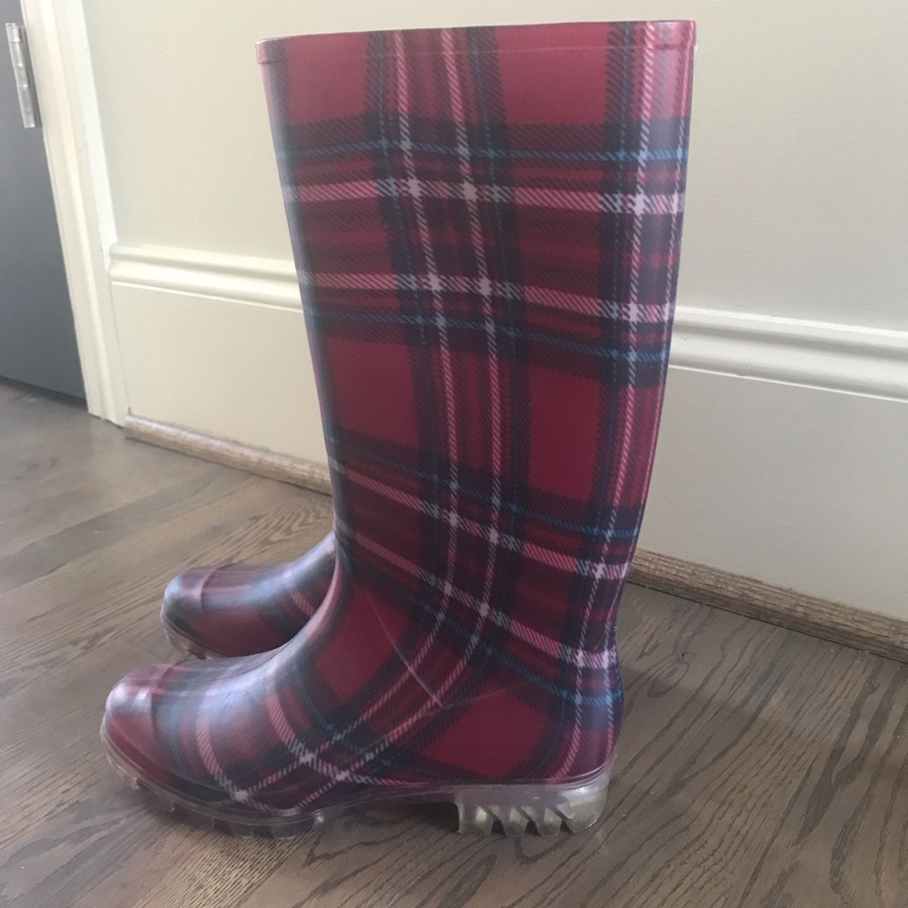 Checked print tall rain boots